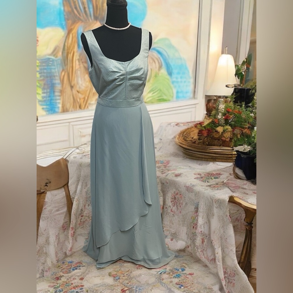 TAHARI CHIFFON GOWN WITH JACKET SIZE 8 METALLIC JACQUARD ARTHUR LEVINE MINT. - Picture 6 of 15